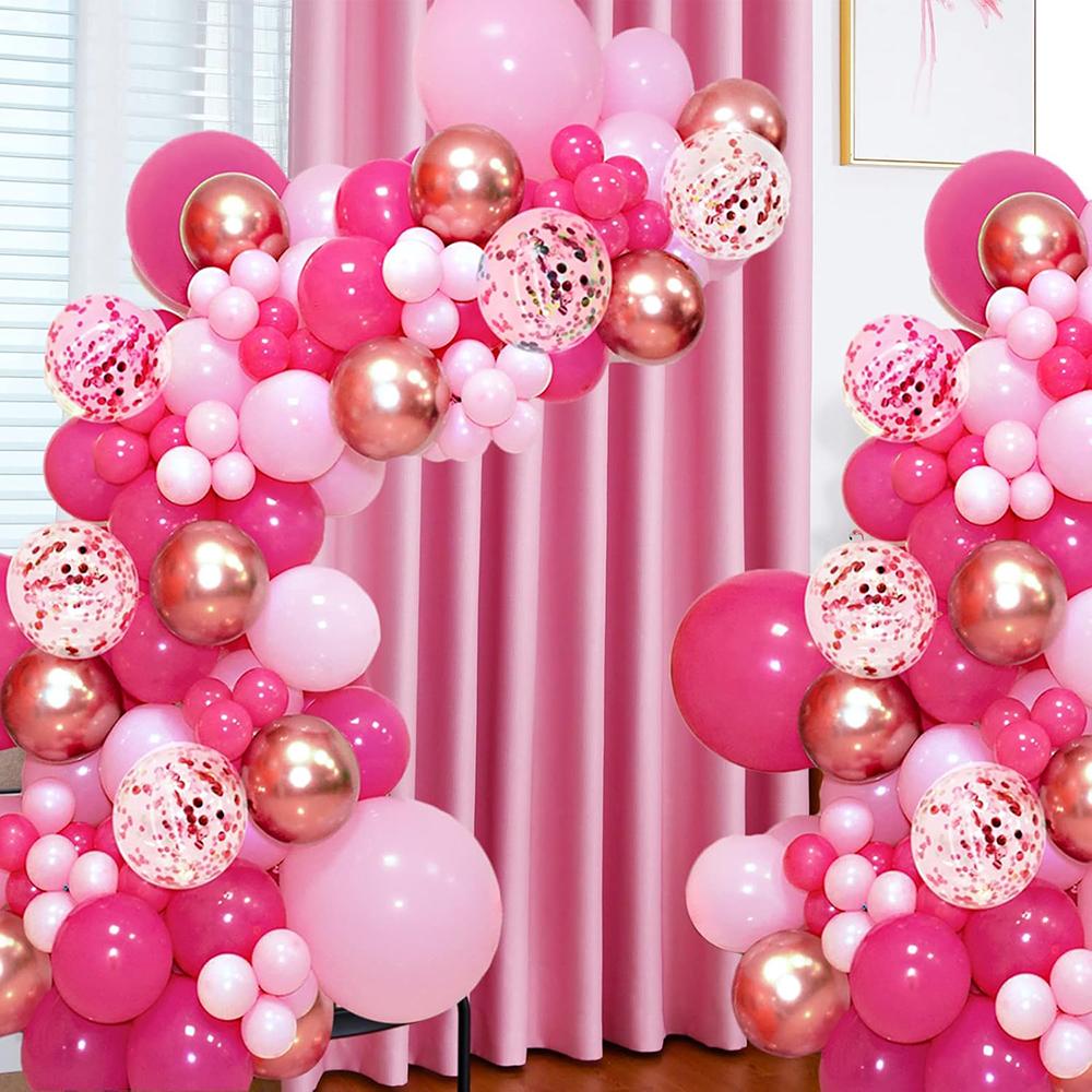 Hot Pink Balloons Garland Pink Rose Gold Confetti Balloon Arch Kit Baby Shower Kid Birthday Party Wedding Anniversary Decoration