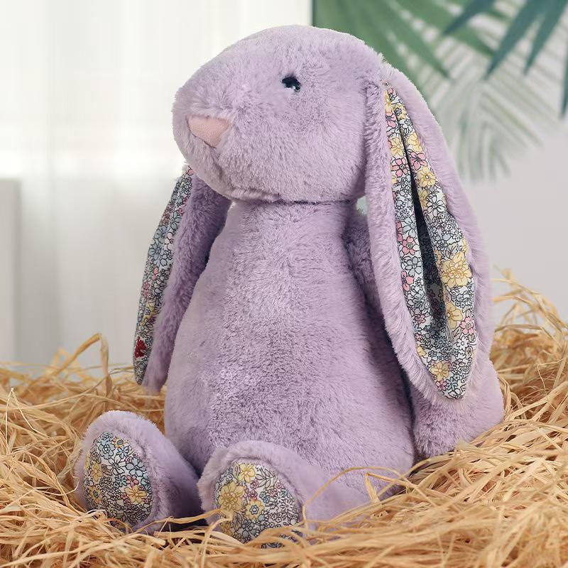 Floral Print Plush Long-Eared Rabbit Toy 25 cm