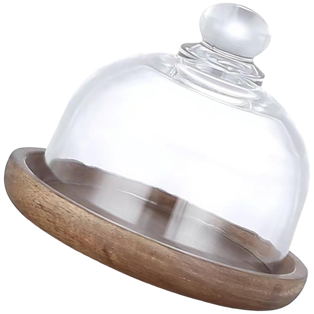 Vassoio con Coperchio in Vetro Espositore per Dolci Cupola per Torta Piatto Degustazione Mini con Server per Cibo Legno