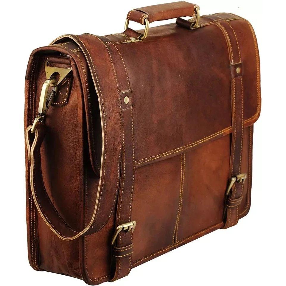 Genuine Vintage Brown Leather Messenger Bag Shoulder Laptop Bag Briefcase