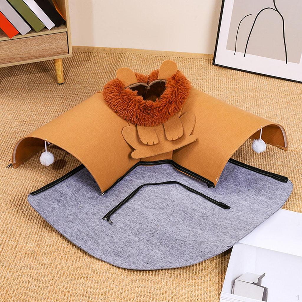 2 In 1 Cat Bed and Tunnel Activity Center Breathable Play Hut with Playing Ball Toy Interactive