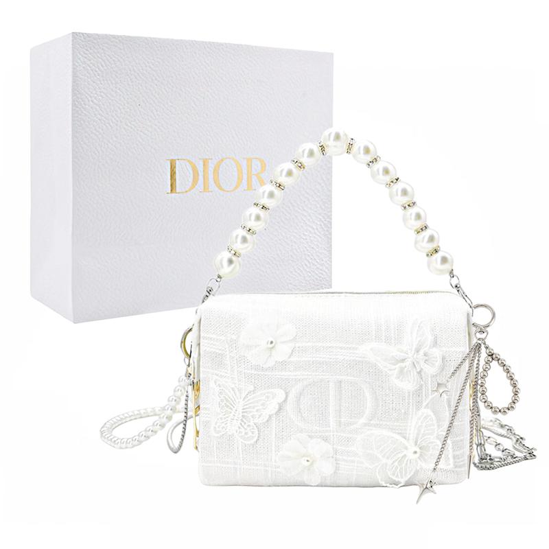 DIOR DIY Style Cosmetic Bag Butterfly Love Flower Gift Box, Hand-held on one shoulder, portable for storage, high-end, artistic style,