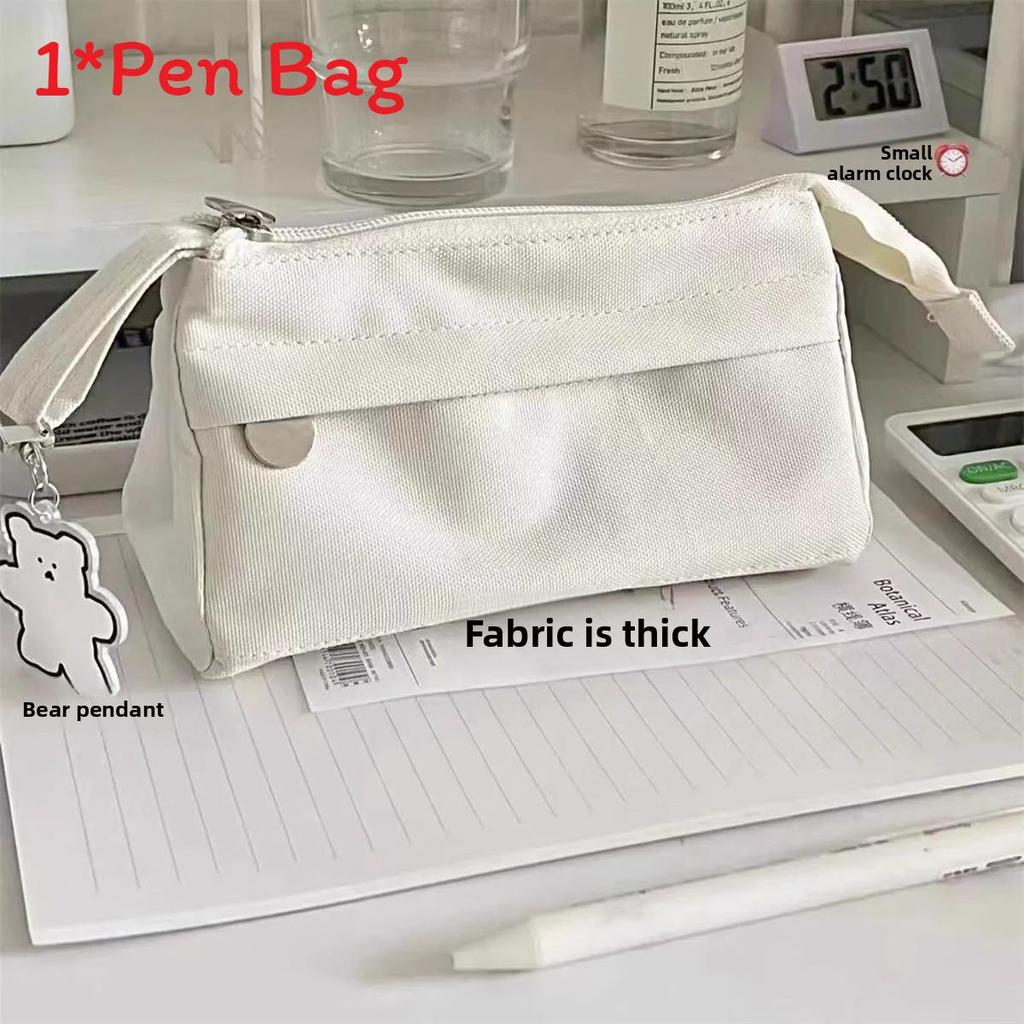 Canvas Pen Bag With High Capacity For Students And Office Organizers белый