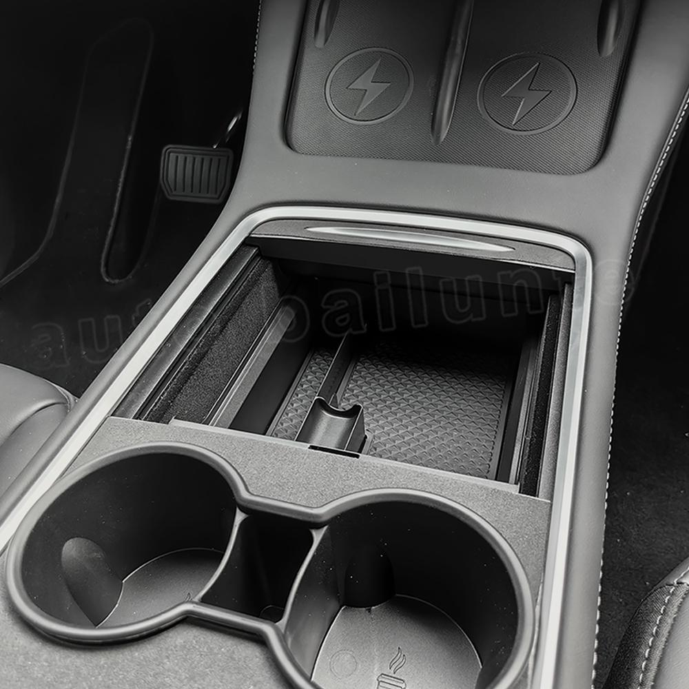 Front Central Control Storage Box Wireless Charging Anti-skid Pad Water Cup Holder For Tesla Model 3 Model Y