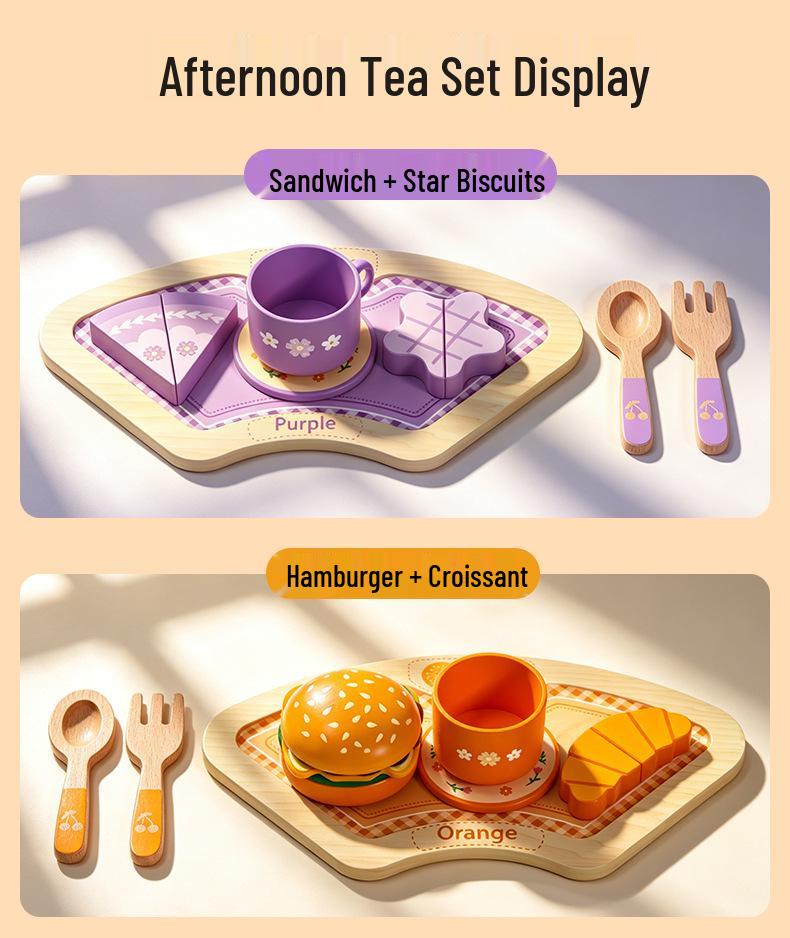 Wooden Tea Set Playhouse: Afternoon Tea Kitchen Toys for Kids Birthday Gift