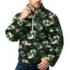 Men's Halloween Print Flannel Zip-Up Sweatshirt, Plus Size Stand Collar Casual Fall Winter Top