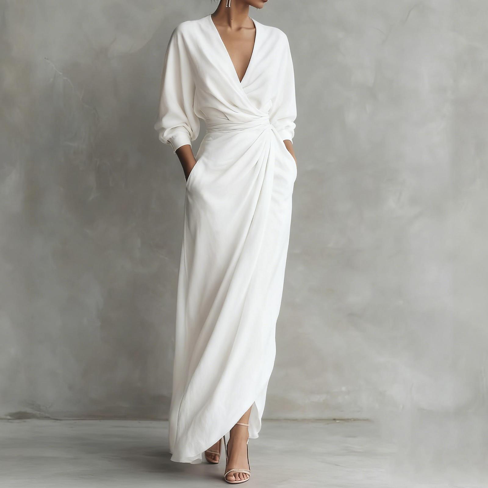 Women s V-neck fitted waist dress, spring/summer resort dress XL