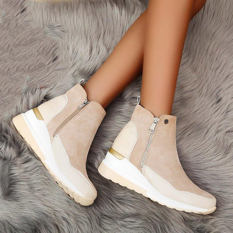 

Жіночі короткі чоботи на товстій підошві осінь-зима. Зручні теплі чоботи з круглою головою на середньому каблуці Взуття 35-43 36 бежевий