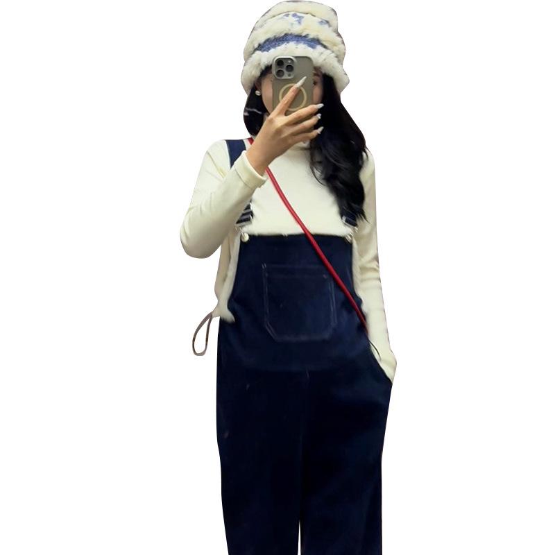 

2025 Autumn/Winter High-Quality Knit Maternity Lace Strap Pants and Base Layer Set with Velvet XX-Large