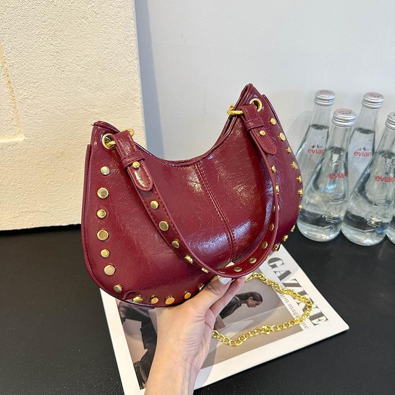 Shoulder Bag for Women Rivet Punk Underarm Bag PU Leather Studded Clutch Purse Trendy Hobo Purse for Work Travel Shopping CLE