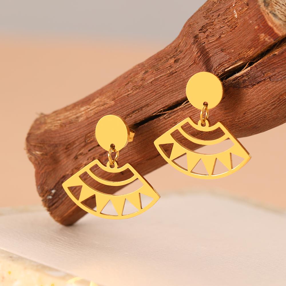 Stainless Steel Earrings New Popular Geometric Pendant Korean Trendy Personality Creative Dangle Earrings For Women Zircon Gift