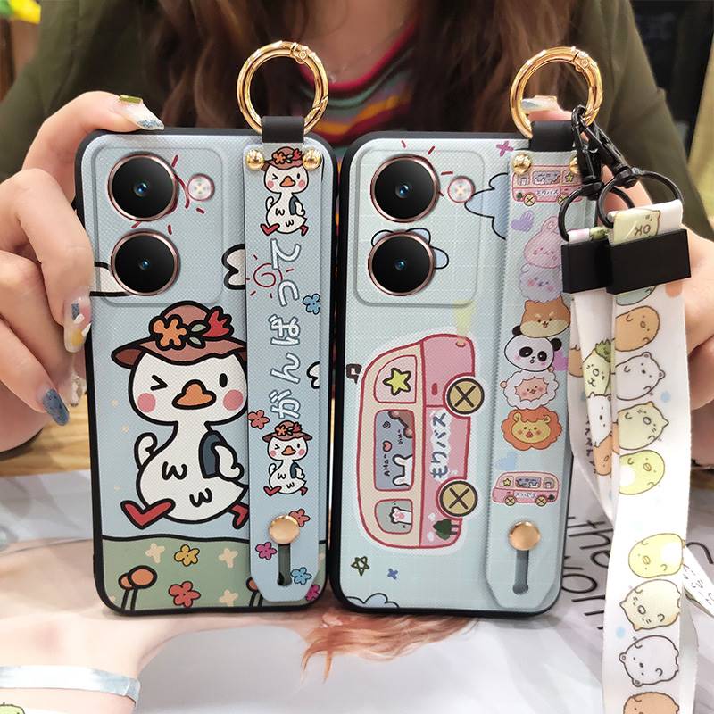 Wristband Cartoon Phone Case For Realme P3 Ultra 5G Anti-knock Lanyard Silicone Wrist Strap Waterproof Phone Holder Cute