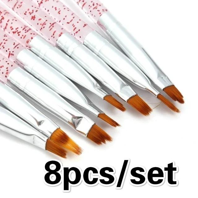 

8pcs Nail Art Brush Pen Acrylic Powder French Gradient Color UV Gel Tips Decoration Painting Brushes Set Wholesale розовый