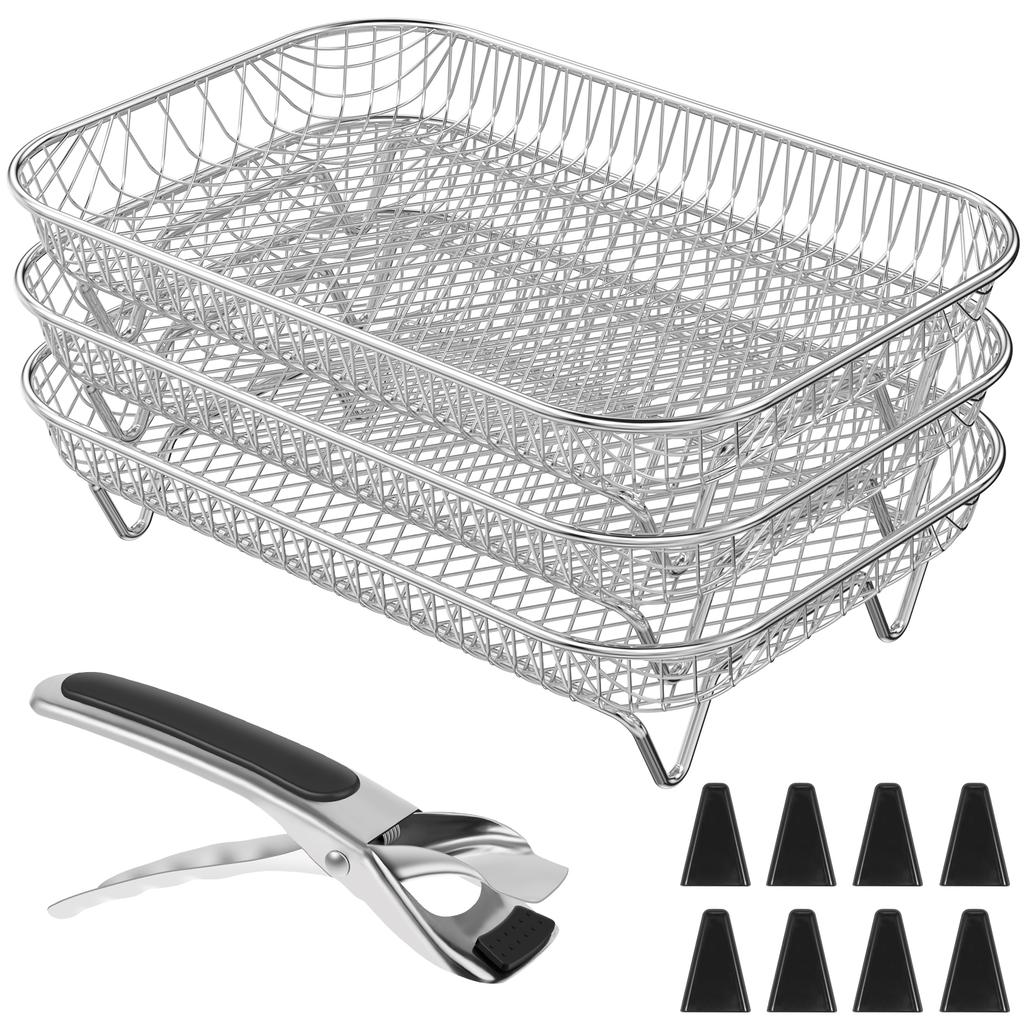Rejilla para Freidora de Aire para Ninja de Doble Cesta, 3 Capas, Acero Inoxidable 304 Apilable, Rejillas para Bacon, Accesorios para Ninja de Doble Cajón