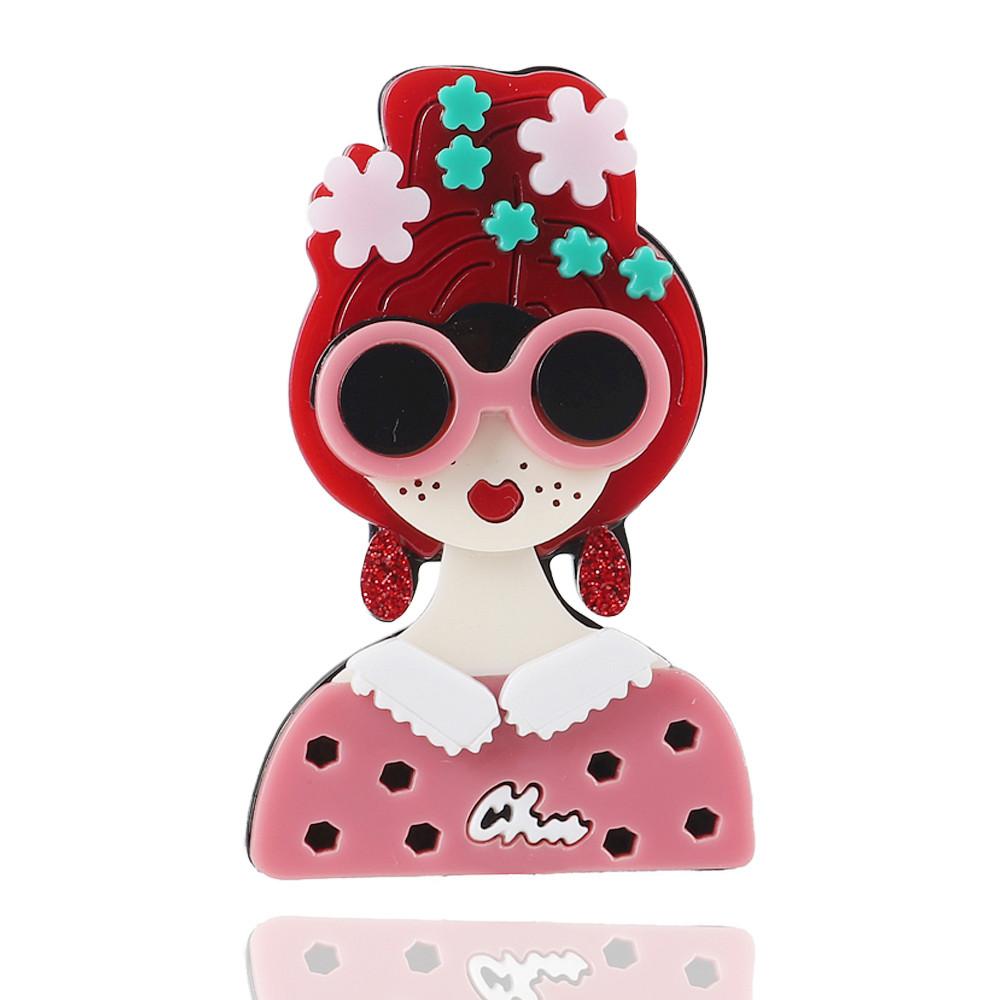 New Design Unique Lady Figure Acrylic Brooch Pins For Women Girls Brooches Pins Lapel Badges Bag Decorations Party Dress Jewelry