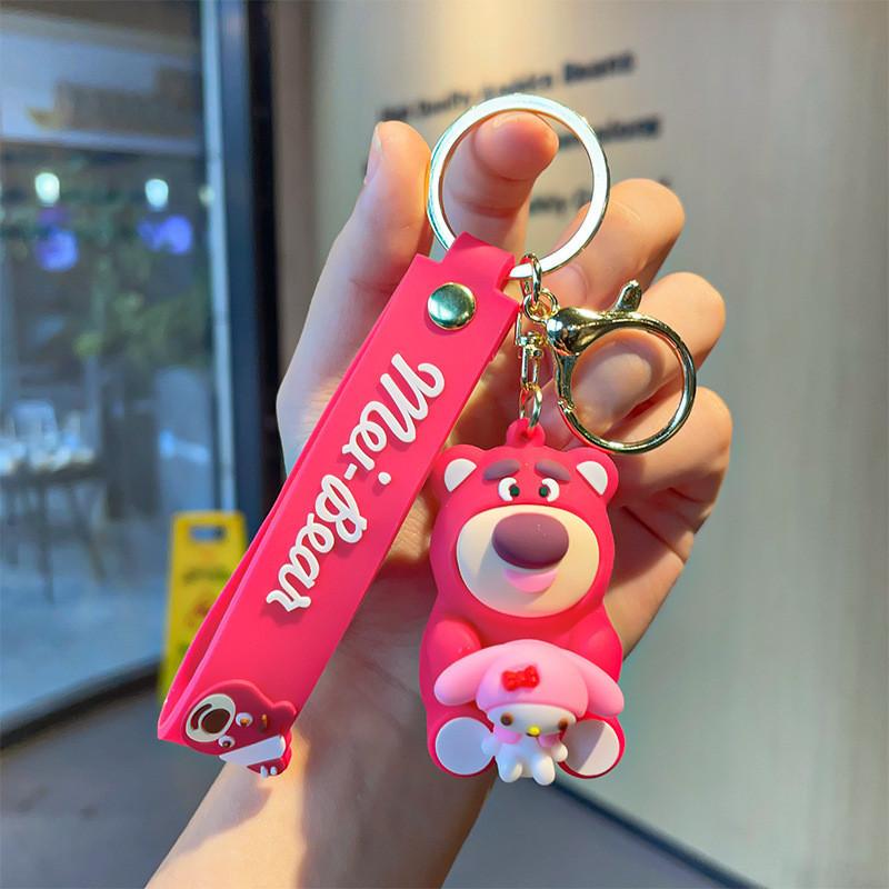 Cute Cartoon Strawberry Bear Hug Sanrio Keychain Adorable Silicone Key Accessory For Couples And Kids Melody