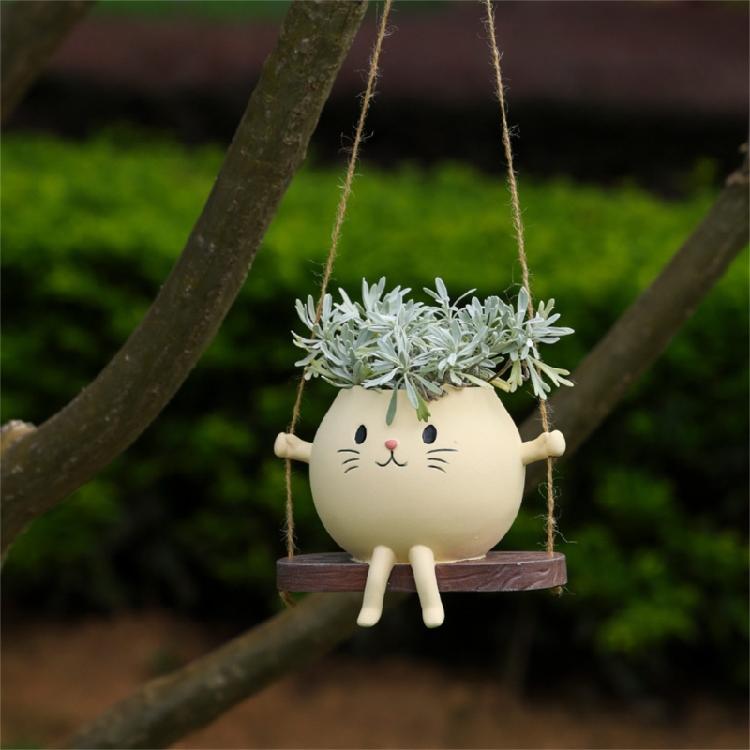 Creative Rocking Feline Planter Resin Swing Chair Design Decorative Flower Pot Fit for Modern Garden Weather Resistant