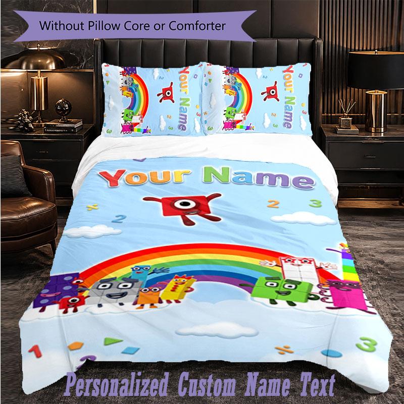 Personalized 3Pcs Bedding SetNumberblock Custom Text Duvet Cover Pillowcase Set Bedroom Gift