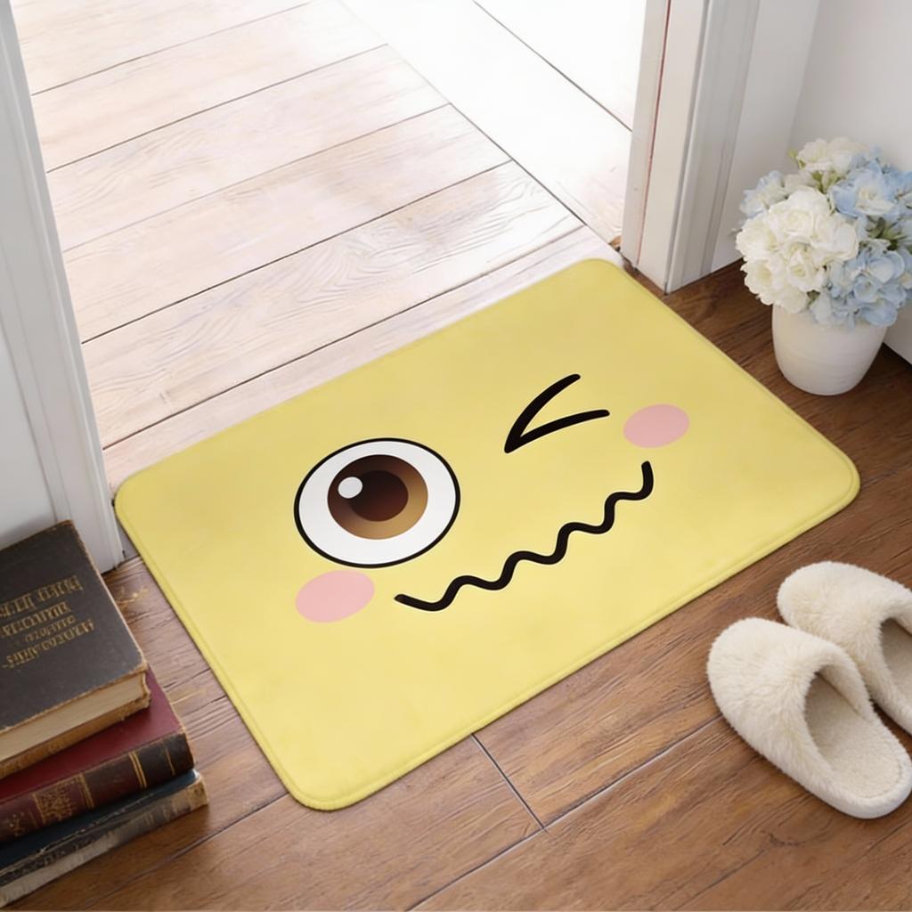 1pc Flannel Doormat, Outdoor Indoor Door Mat, Souvenir and Holiday Gift, Smiling Friend Logo Doormat, Rectangular Floor Mat