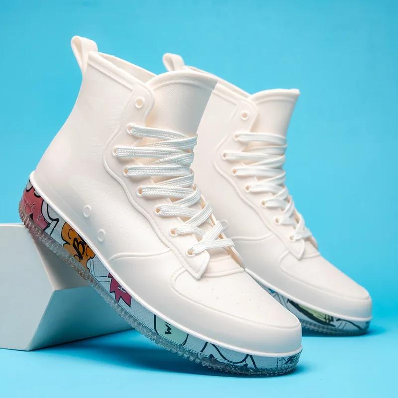 Fashion Men's Sports Shoes Rain Boots Round Toe Rainboots None Ankle Tassel Boots Men's Rain Shoes Botines Para Hombres Zapatillas Male