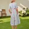 Abito Midi Casual da Donna alla Moda con Scollo Rotondo e Maniche Corte con Stampa Floreale
