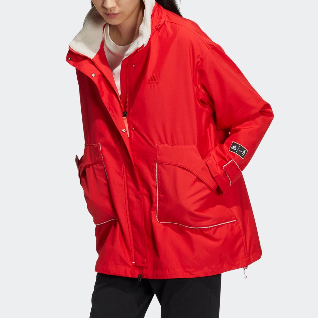 Adidas Logo Graphic Hooded Long Sleeve Jacket Women Outerwear Light-Scarlet HZ2995