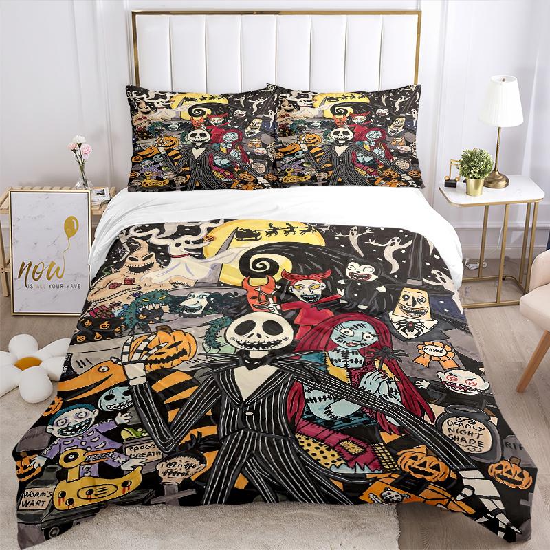 Set Biancheria da Letto a Tema The Nightmare Before Christmas da 3 Pezzi, Include 1 Copripiumino e 2 Federe, Senza Imbottitura, Morbido e Confortevole per Camera da Letto di Casa