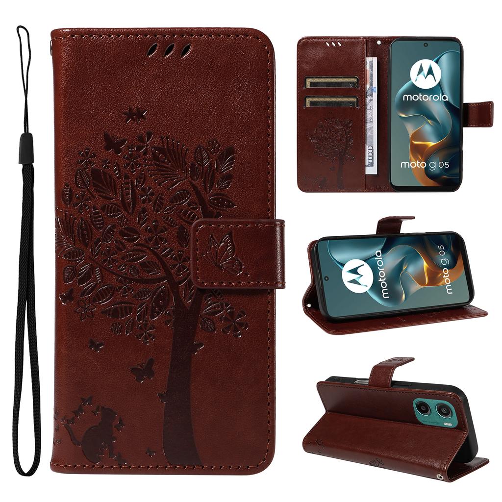 For Motorola Moto G05 4G Phone Case with Stand Cat Tree Pattern Leather Wallet Mobile Cover