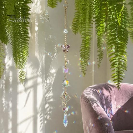 Artistic Garden Hanging Decor Butterfly Crystal Suncatcher Wind Chime, Rainbow Maker Prism Ornament, Pendant for Balcony Indoor Outdoor Home, Balcony,