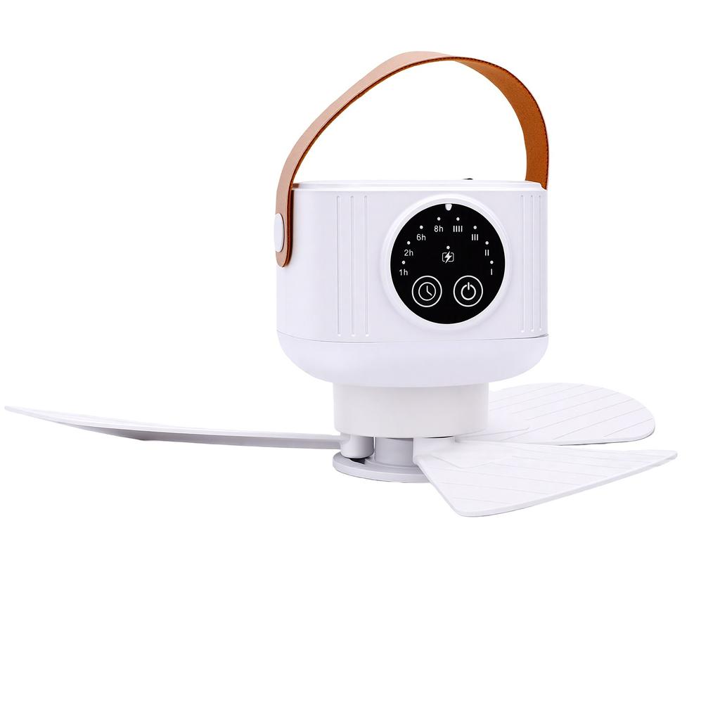 Portable Outdoor Ceiling Fan Adjustable Light Rechargeable 3 Blades Ceiling Fan for Outdoor White