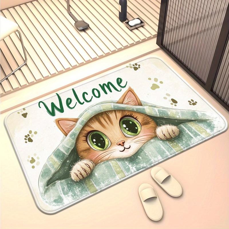 Cute cat welcome mat with paw prints soft non slip doormat for home entrance pet lovers decor indoor floor rug animal themeddoor