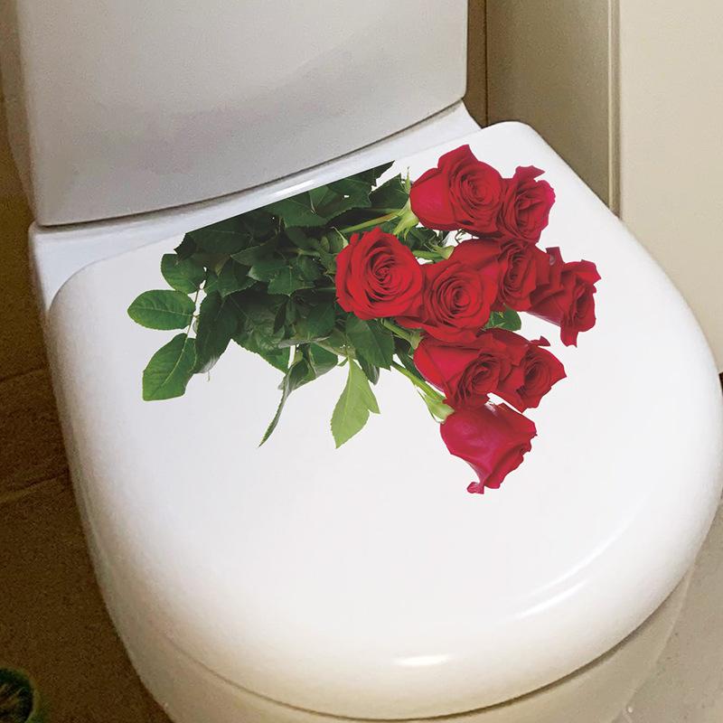 

Романтические наклейки на унитаз с розами, украшение и декор для ванной комнаты, наклейки на стену