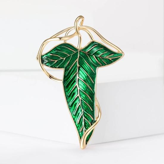 Women Brooch Leaf Shape Enamel Oil Dripping Plant Style Anti-slip Polished Coat Collar Bag Scarf Hat