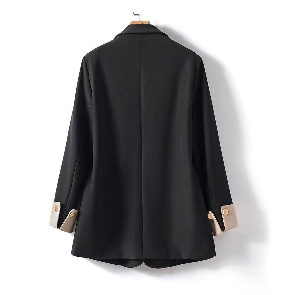 Casual Women Blazer Plus Size Double Breasted Loose Fit Spring Autumn Contrast Color Shoulder Jacket