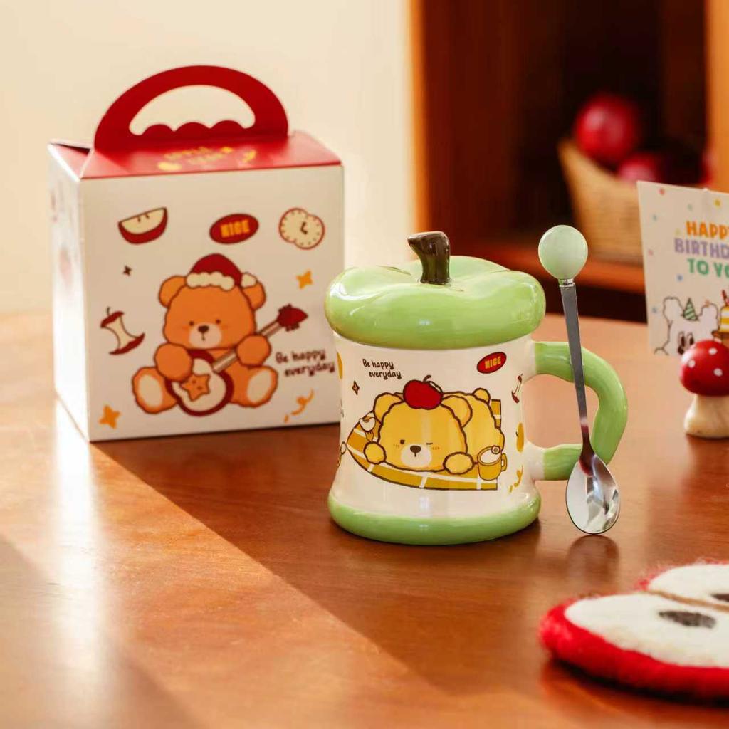 Creative Covered Ceramic Cup Apple Bear Mug Love Lover Souvenir Set Large Capacity Water Cup with Handle