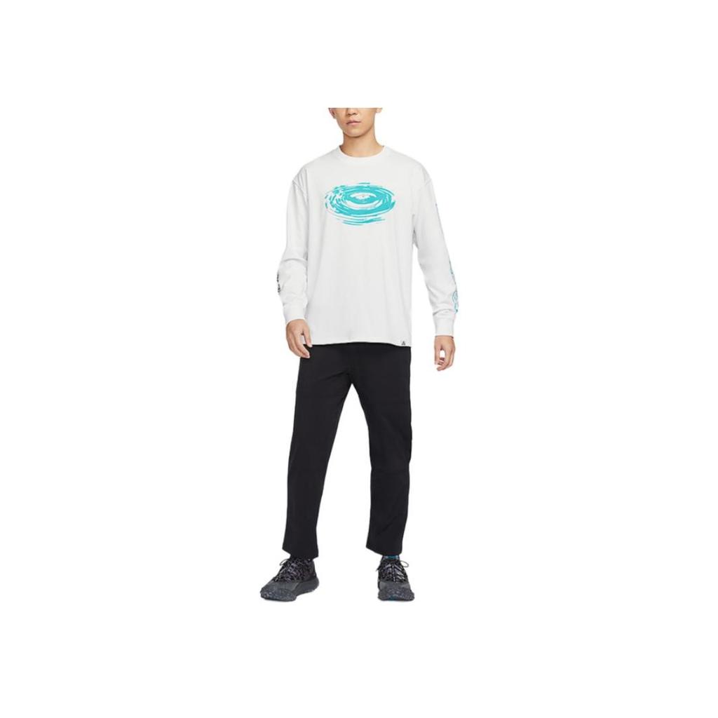 Nike Logo Print Casual Ribbed Crew Neck Comfortable Long Sleeve T-Shirt Men Tops White FV3487-121