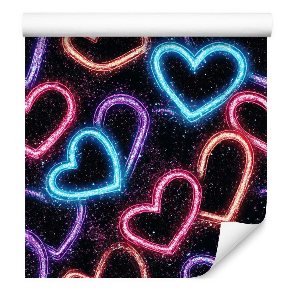 Neon Glitter Hearts Wallpaper Black and Burgundy 50x1000