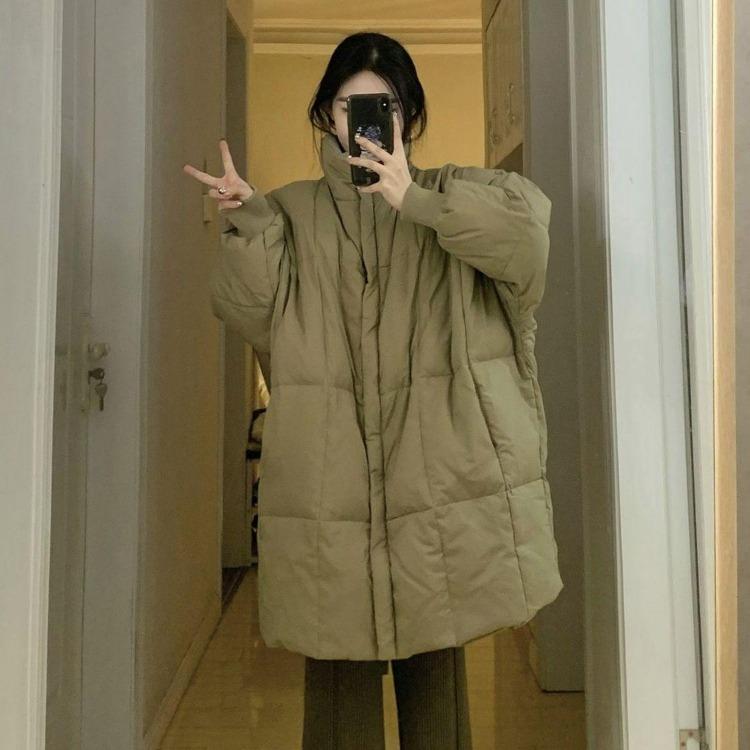 Winter Thickened Retro Cotton Jacket Women Large Size Down Coat Mid Length Loose Casual Warm Winter Coat S
