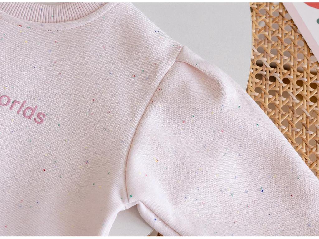 Children's Princess Style Lace Hem Sweatshirt - Spring/Autumn 2025, Solid Color, Round Neck Top