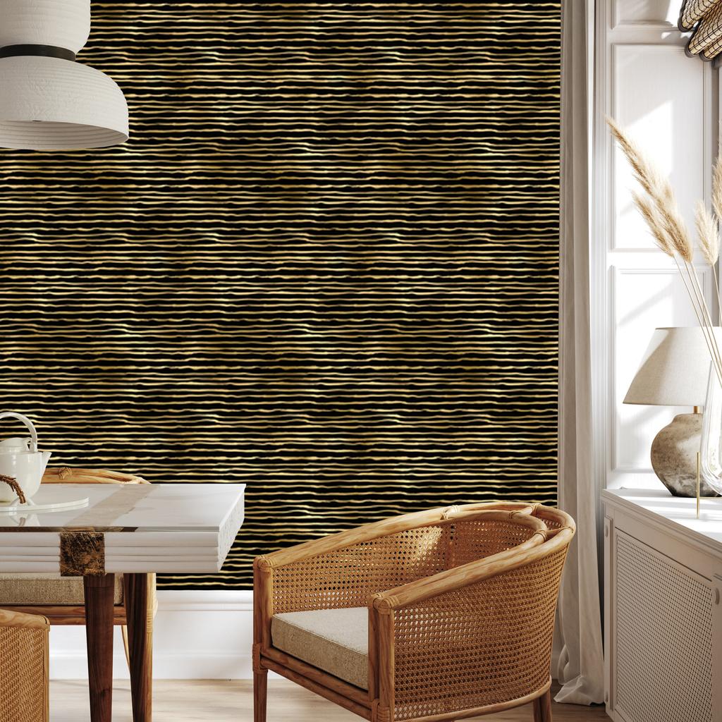 Black and Gold Tropical Pattern Wallpaper Ochre, Black and Yellow 50x1000