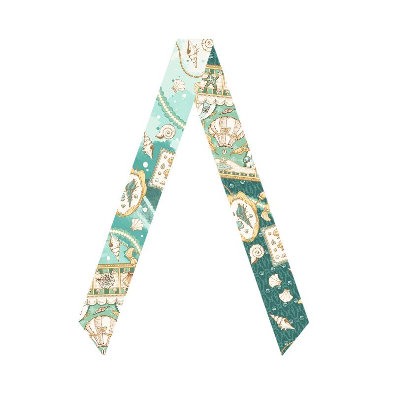 

Little Mermaid Fairy Tale Series Long Silk Scarf Beautiful Woman and Beast Brown Bag Handle with Decorative Silk Scarf Bow Tie 120cm x 5cm зелёный