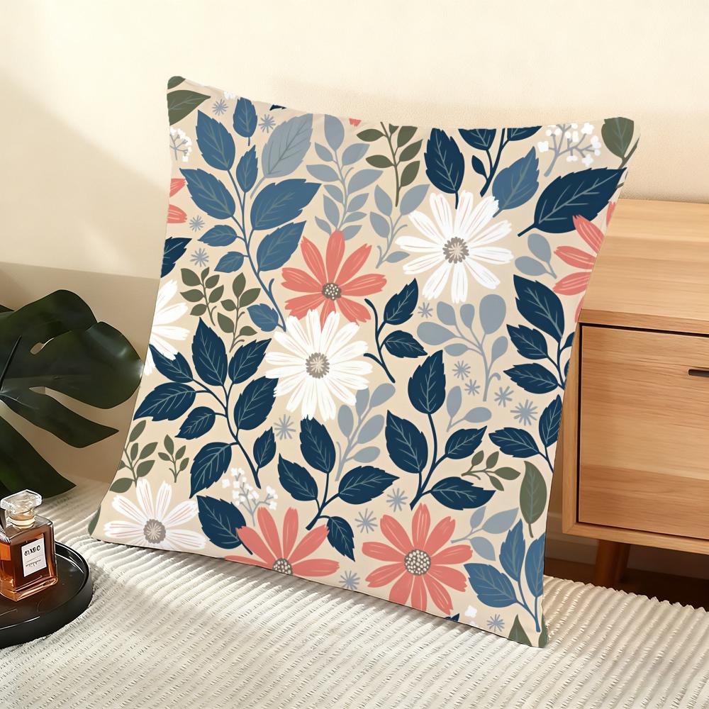Boho Wildflowers Pattern Cushion Cover Soft Short Plush Pillow Cover Smooth Cozy Texture Aesthetic Cushion Case Home Decor