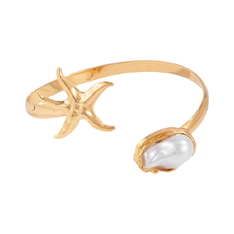 Adjustable Opening Women’s Arm Cuff Bracelet Punk Starfish Charm Geometric Iron Jewelry Gold Tone