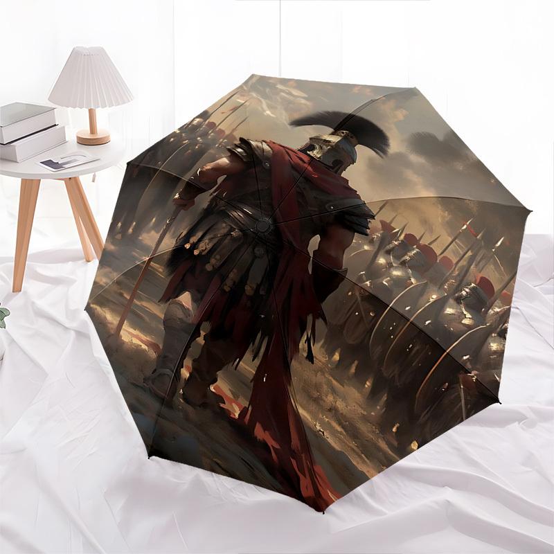 Gladiator Spartan Themed Automatic Opening and Closing Umbrella, Brightly Colored 8-rib Portable Umbrella, Suitable for Men and Women, A Per