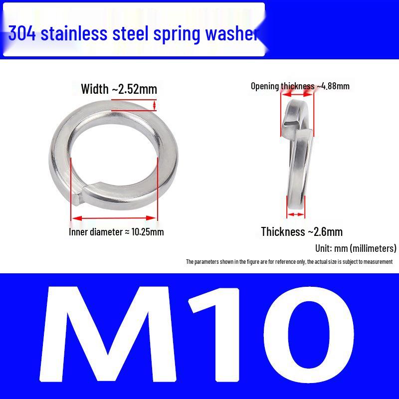 304 Stainless Steel Open Type Elastic Spring Washer, Spacer for M2, M3, M4, M6, M8, M14, M20, M24