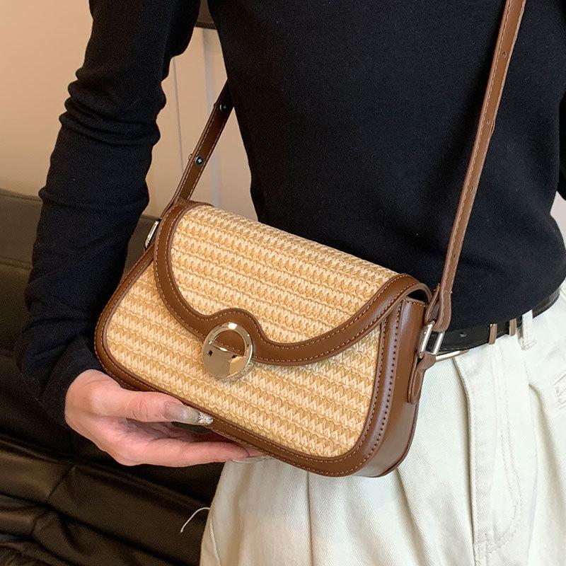 New popular niche design Mori straw woven armpit small square bag versatile foreign style commuting seaside vacation messenger bag