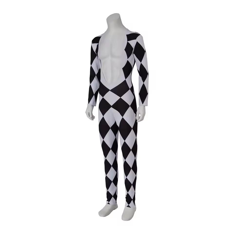 Freddie Mercury Cosplay Zanger Jumpsuit Voor Mannen Zwart Wit Ruit Diepe V Bodysuit Halloween Feest Leadzang Stage Show Outfits