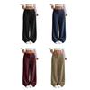 Women Pants Button Zipper Closure Straight Wide Leg Trousers with Pockets Solid Color Loose Fit Lounge Pants Daily Wear