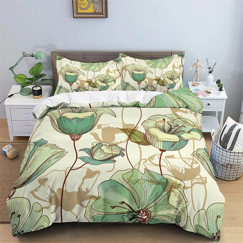 Comforter Floral Classic Chinese Style Farmhouse Garden Botanical Flower Bedding Set Polyester Flowers Leaves Comforter