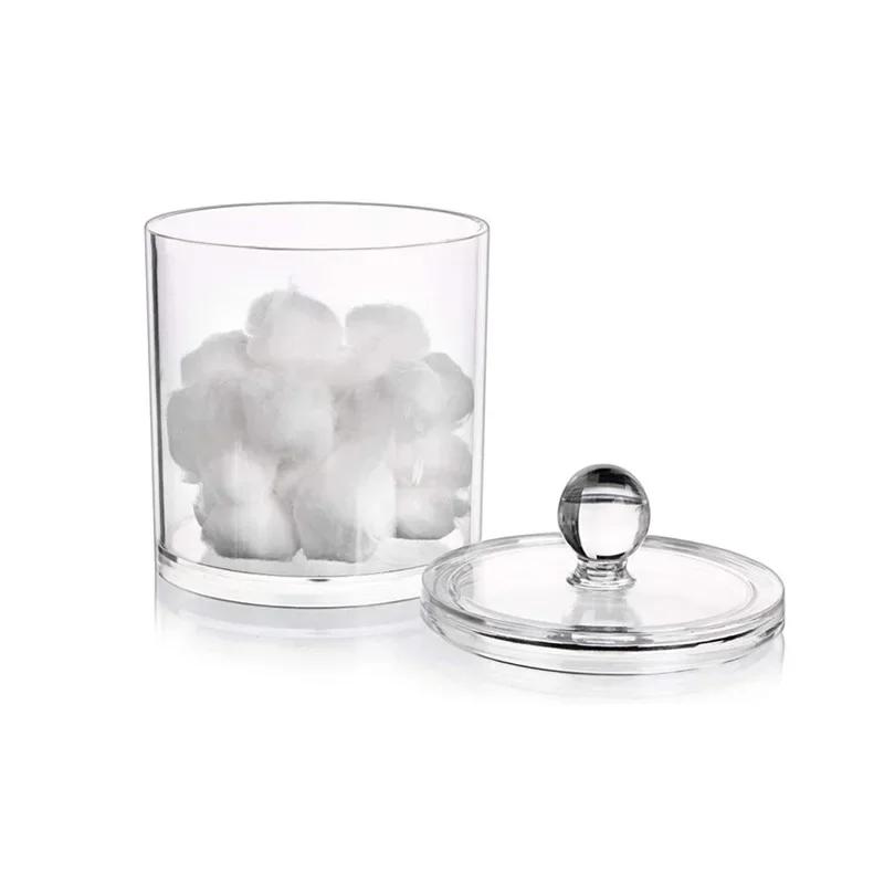 Acrylic Storage Box Bathroom Jar Makeup Organizer Cotton Round Pad Holder Cotton Holder Dispenser with Bamboo Lid Clear Plastic